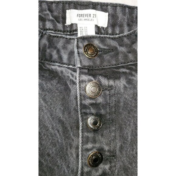 Forever 21 Button Front Cut Off Distressed Jean Short Size 27 Denim - Picture 3 of 4